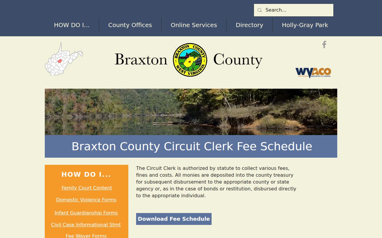 Braxton County civil docket Circuit Clerk fee page
