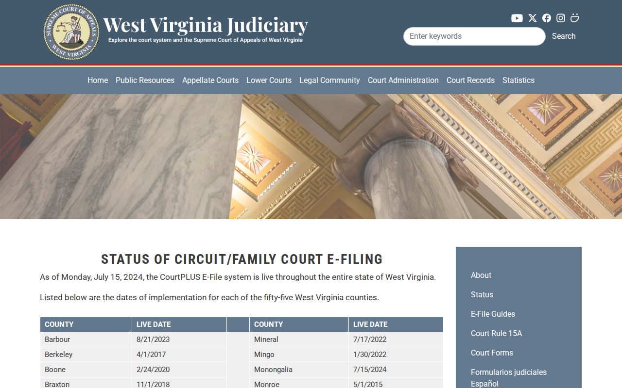 Braxton County court calendar CourtPLUS status