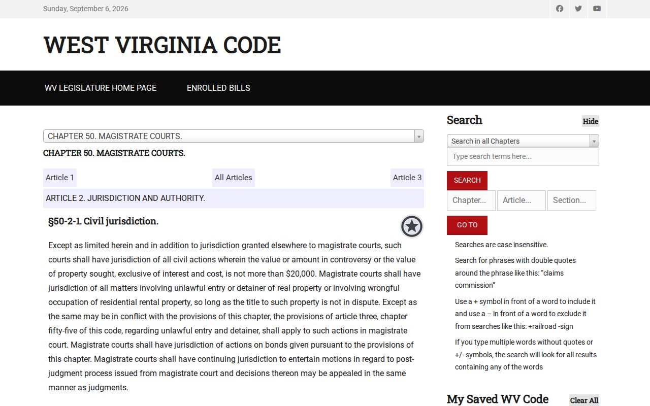 Braxton County court records Magistrate Court jurisdiction statute