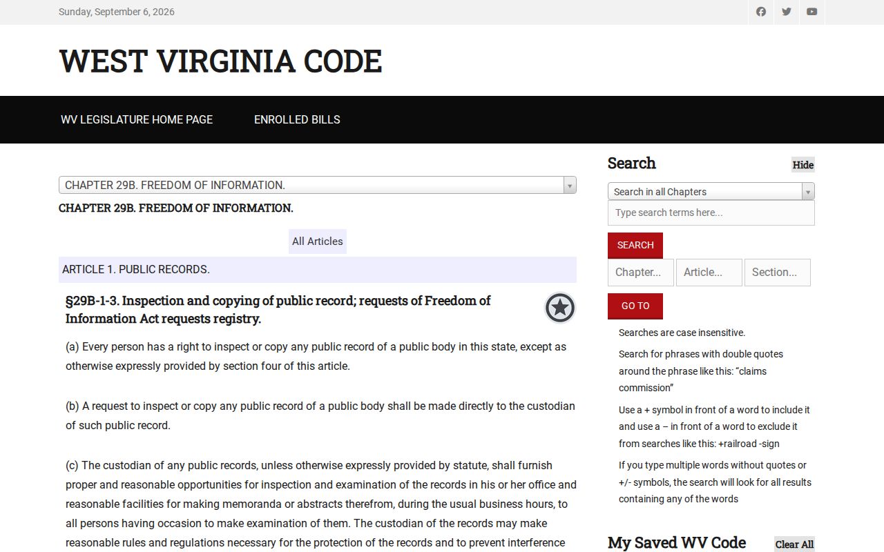Braxton County court records FOIA inspection provision