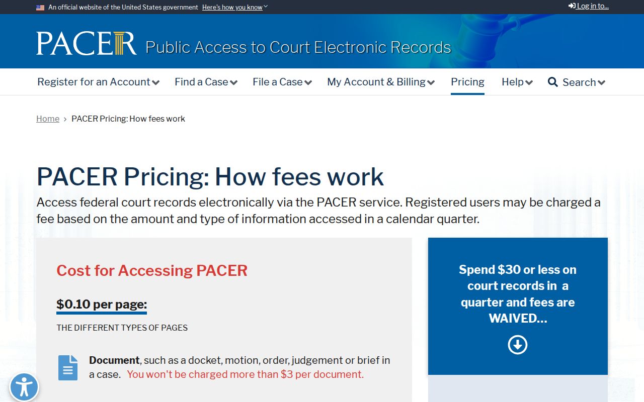 Braxton County traffic court records contrasted with PACER pricing